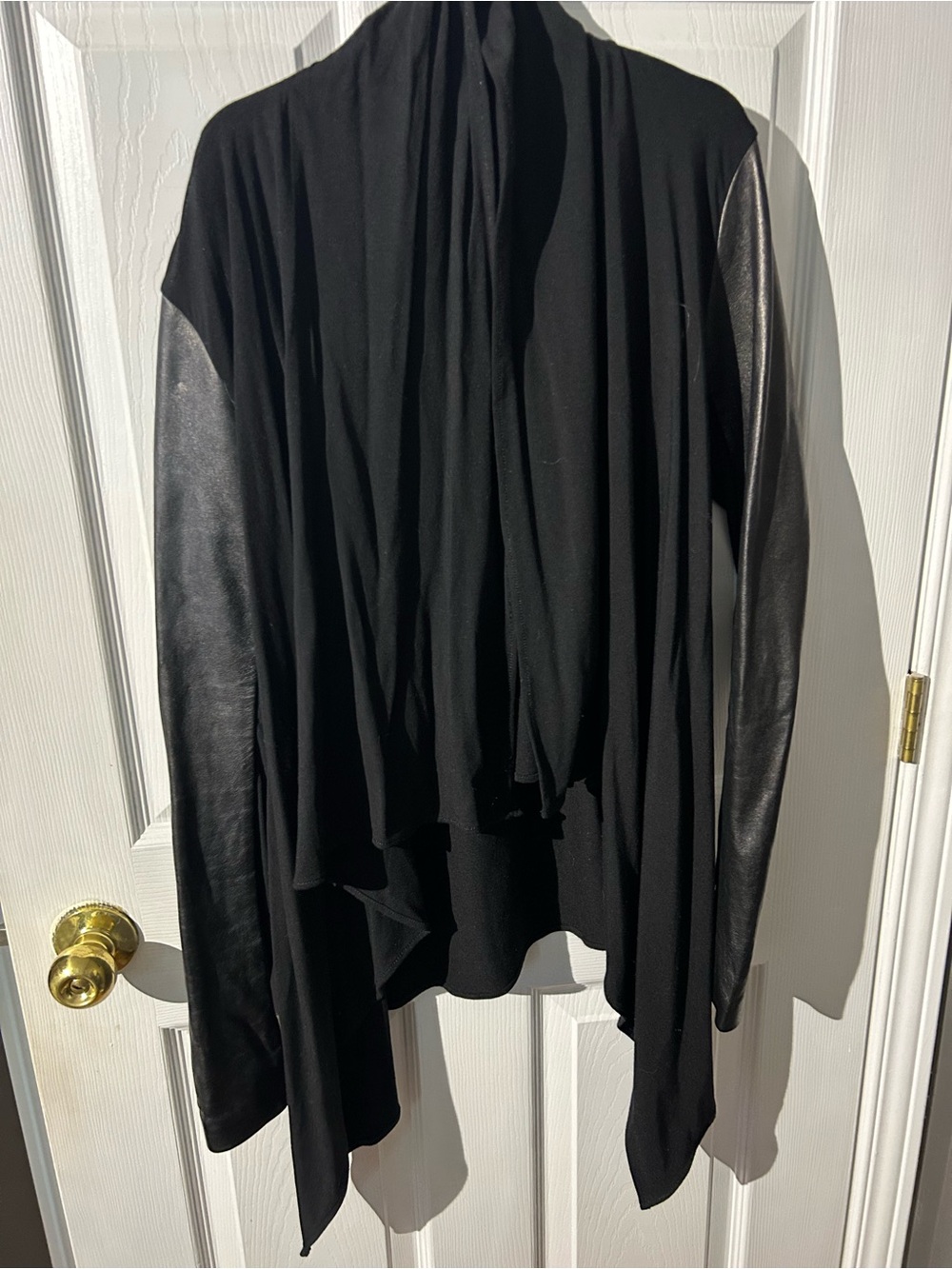 Danier Black Open Front Cardigan with Leather-Trim Sleeves